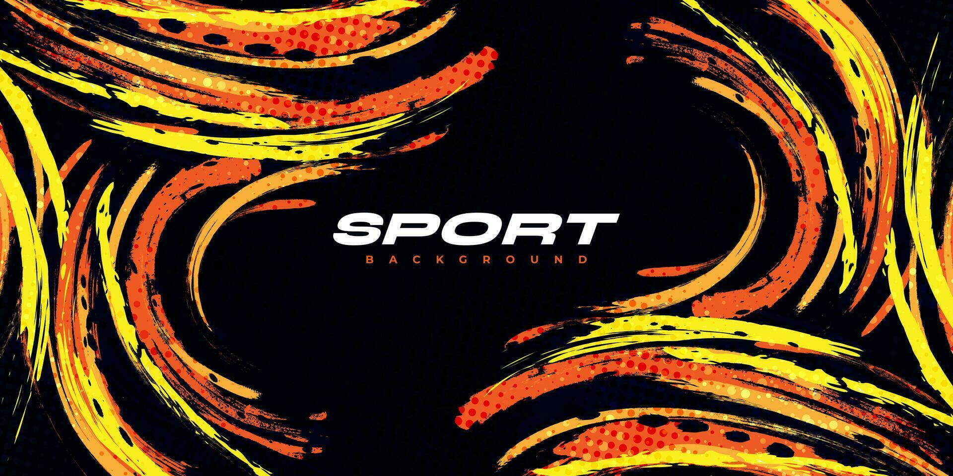 abstrakt Schwarz, Orange und Gelb Bürste Hintergrund mit Halbton Wirkung. Sport Hintergrund. Bürste Schlaganfall Illustration zum Banner oder Poster. kratzen und Textur Elemente zum Design vektor