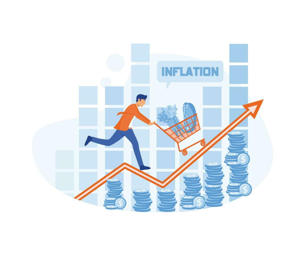 inflation och priser stigande efter pris, inflation, tillväxt, ekonomi, finansiell, kris, stock, vinst, stiga, stigande, begrepp, Diagram kris, ekonomi tillväxt. platt vektor modern illustration