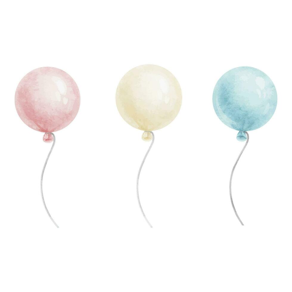 uppsättning av färgrik luft ballonger. vattenfärg illustration. isolerat. födelsedag fest begrepp. element för design kort, inbjudningar, bakgrunder, scrapbooking, förpackning, barn varor, barn affär, bebis dusch vektor