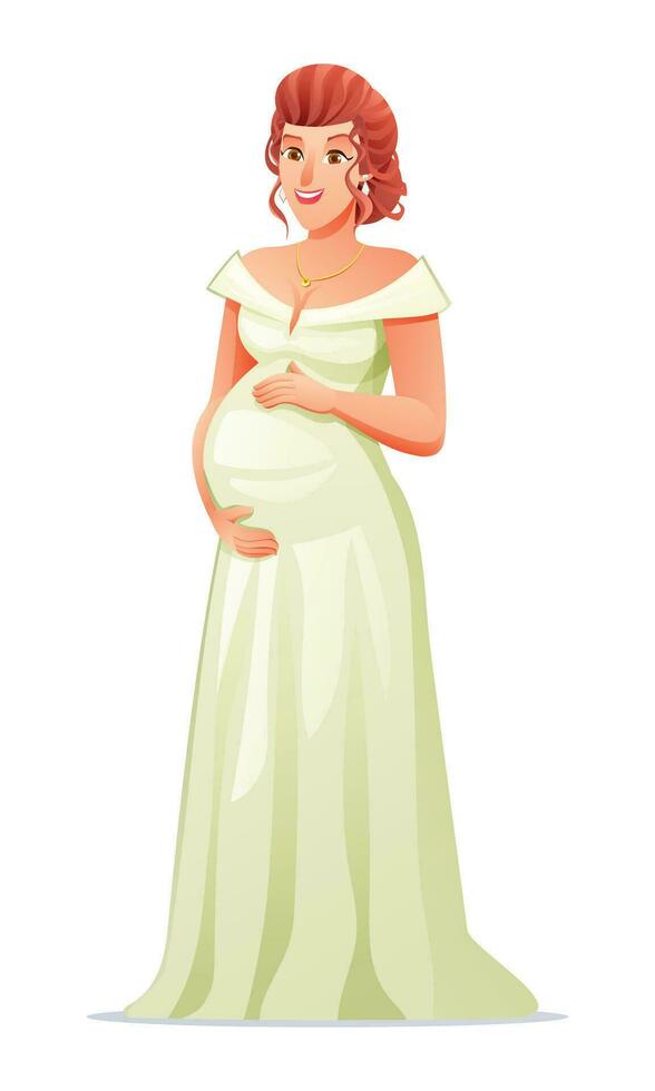 Lycklig gravid kvinna innehav henne mage vektor tecknad serie illustration