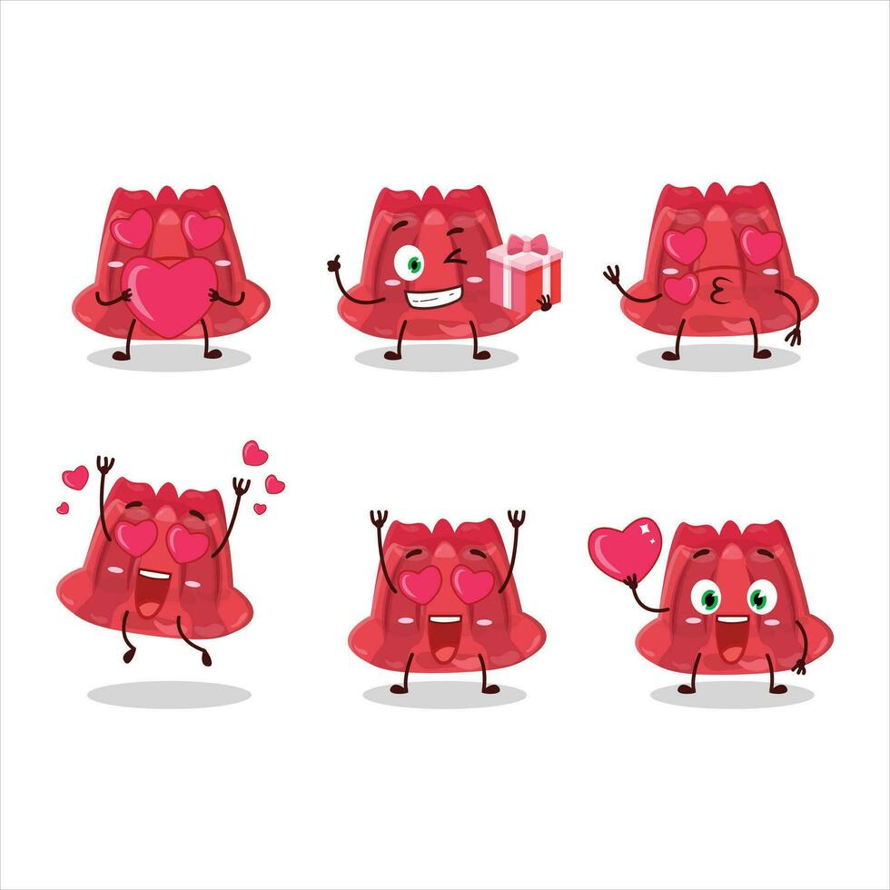 rot Pudding Karikatur Charakter mit Liebe süß Emoticon vektor