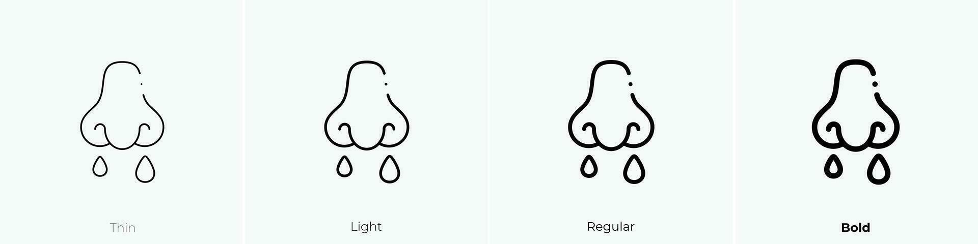 rinnande näsa ikon. tunn, ljus, regelbunden och djärv stil design isolerat på vit bakgrund vektor