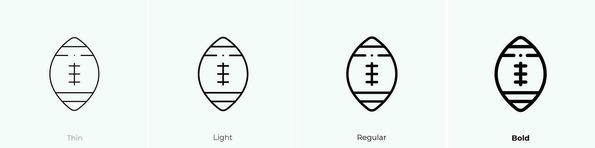 Rugby Ball Symbol. dünn, Licht, regulär und Fett gedruckt Stil Design isoliert auf Weiß Hintergrund vektor