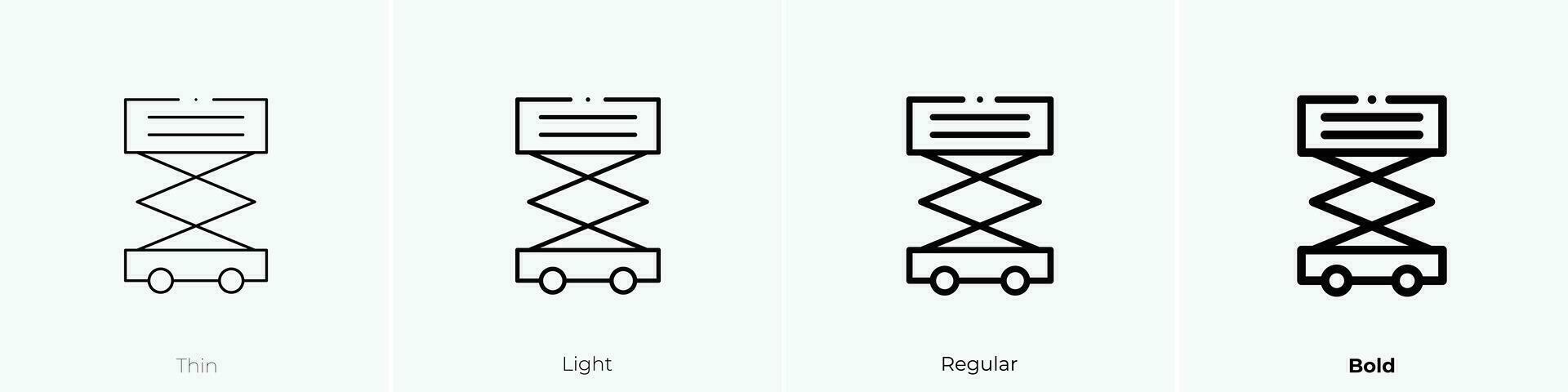 Schere Aufzug Symbol. dünn, Licht, regulär und Fett gedruckt Stil Design isoliert auf Weiß Hintergrund vektor