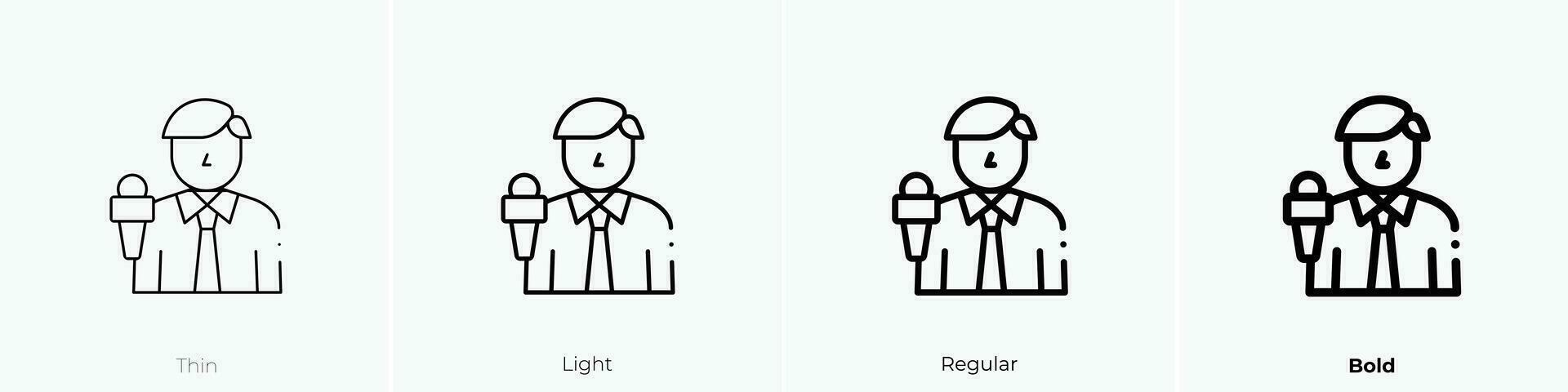 Reporter Symbol. dünn, Licht, regulär und Fett gedruckt Stil Design isoliert auf Weiß Hintergrund vektor