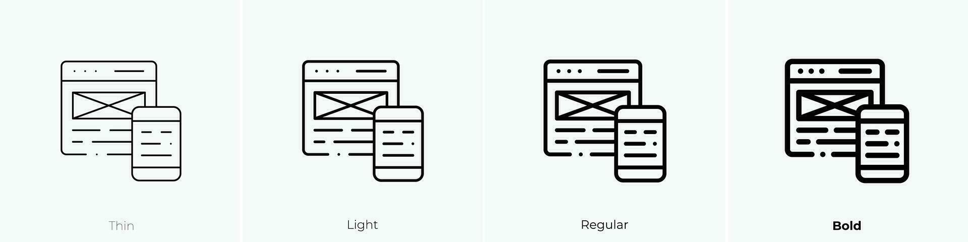 reaktionsschnell Design Symbol. dünn, Licht, regulär und Fett gedruckt Stil Design isoliert auf Weiß Hintergrund vektor