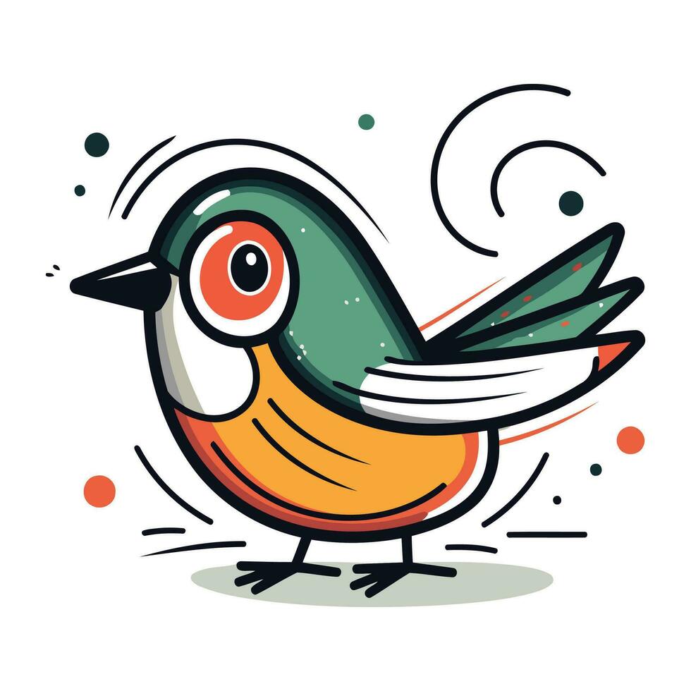 Vektor Illustration von ein süß wenig Vogel. Hand gezeichnet Karikatur Stil.