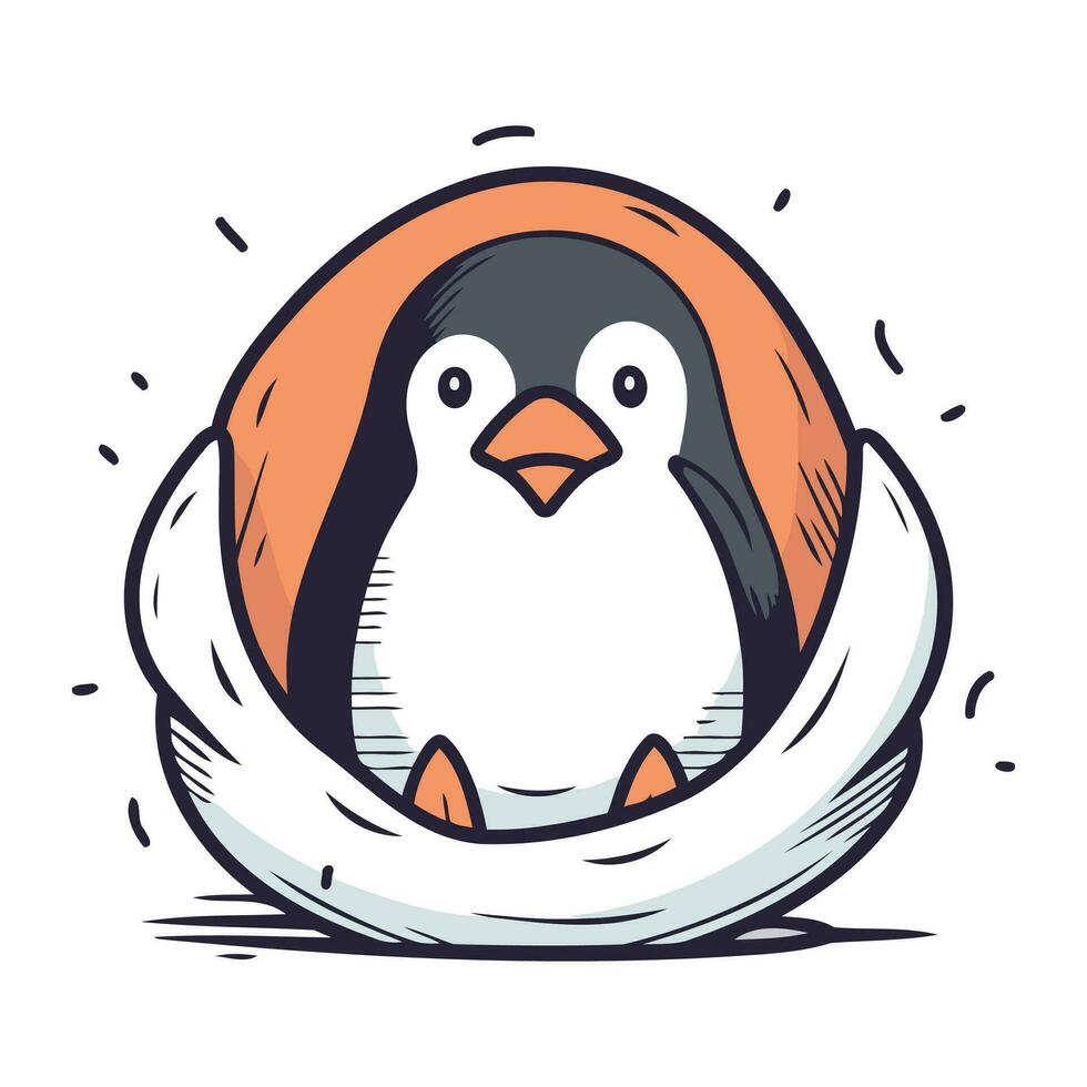 süß Pinguin spähen aus von ein Nest. Vektor Illustration.