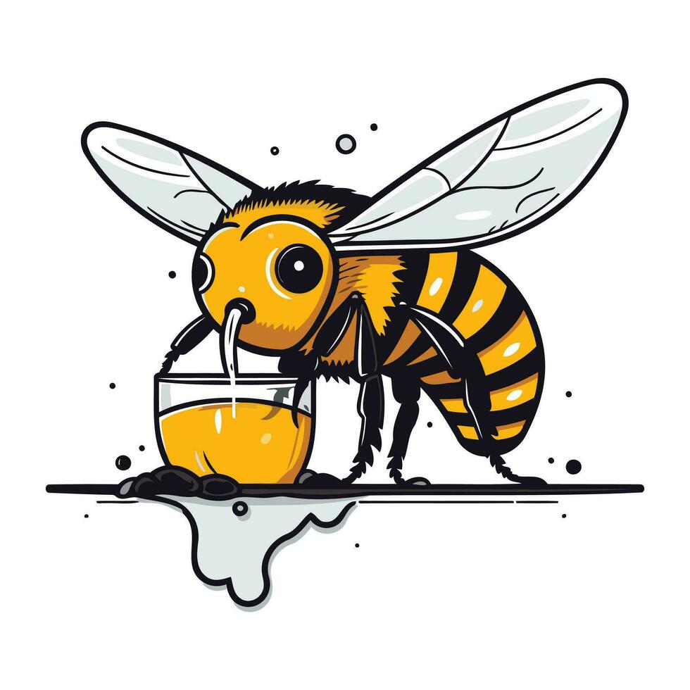 Biene mit ein Glas von Saft. Vektor Illustration isoliert auf Weiß Hintergrund.