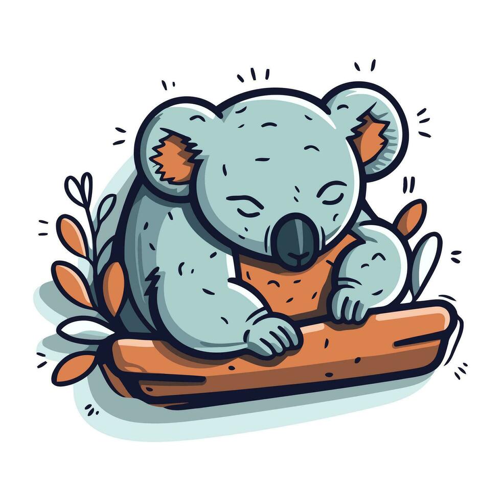 söt koala sovande på en trä- logga. vektor illustration.