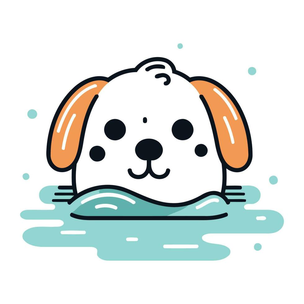 süß Karikatur Hund im Wasser. Vektor Illustration im eben Stil.