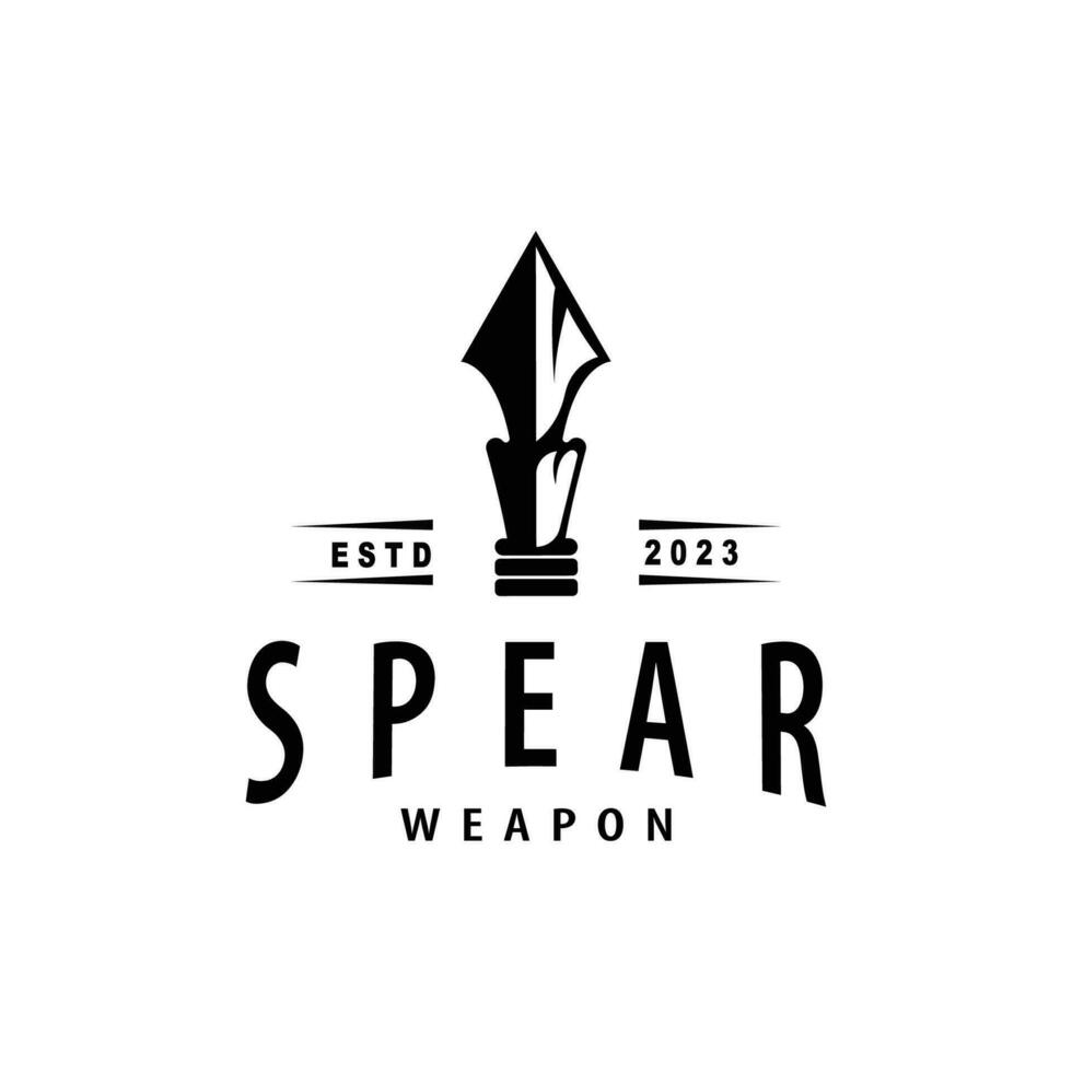 spjut logotyp, pilspets vapen design jakt spjut enkel årgång retro rustik minimalistisk begrepp vektor