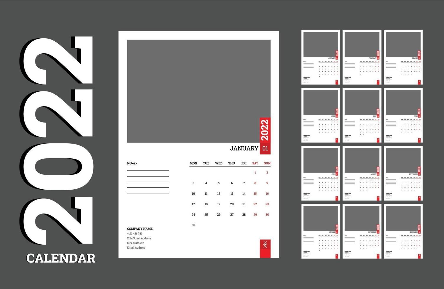 neue Business-Stil saubere und minimalistische Kalender-Designvorlage für 2022, vektor