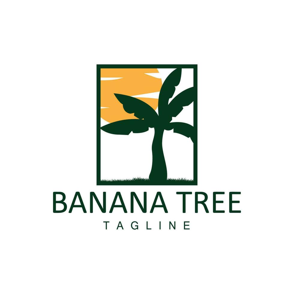 banan träd logotyp, tropisk frukt växt platt silhuett mall illustration design vektor