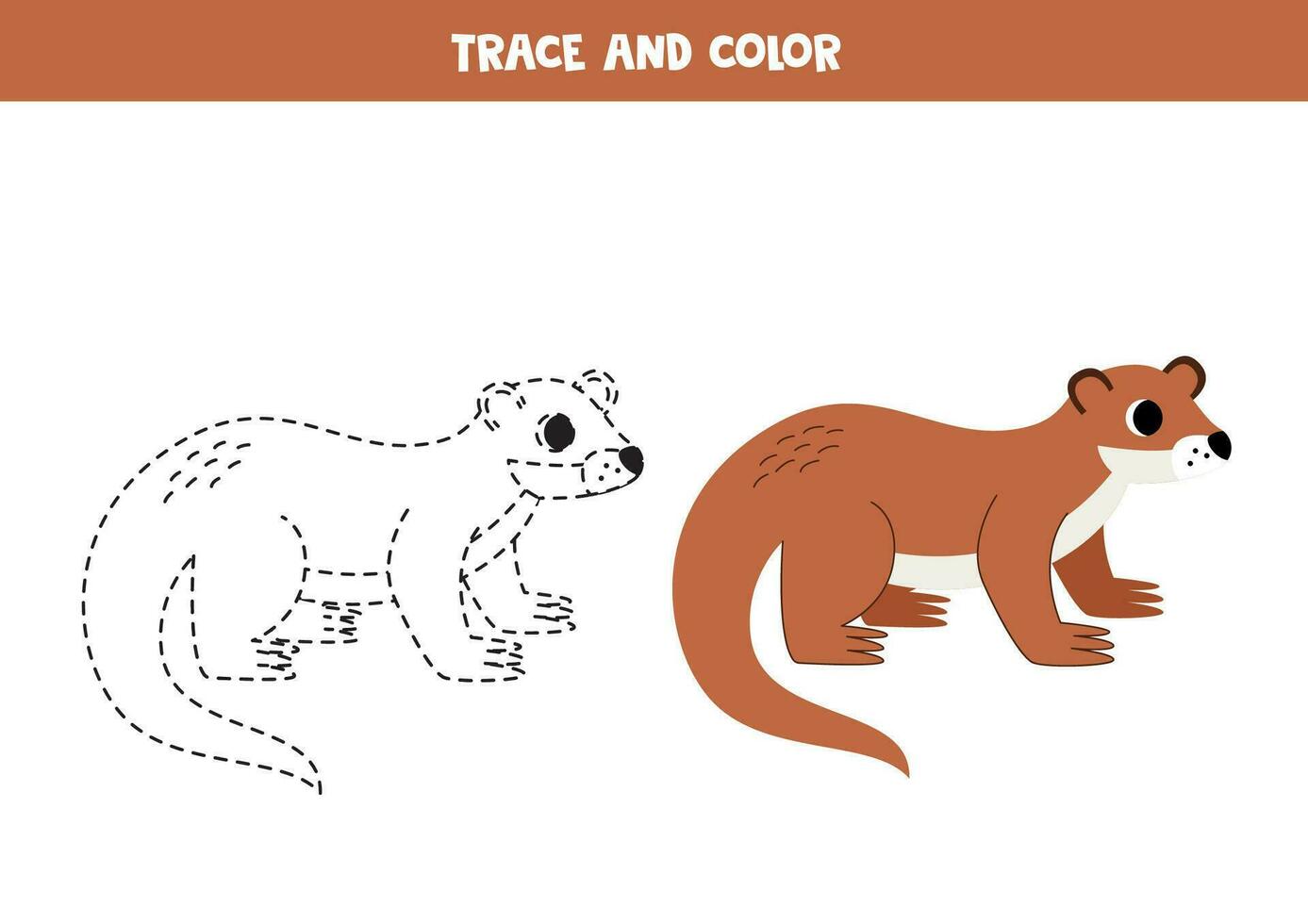 spår och Färg tecknad serie brun utter. kalkylblad för barn. vektor