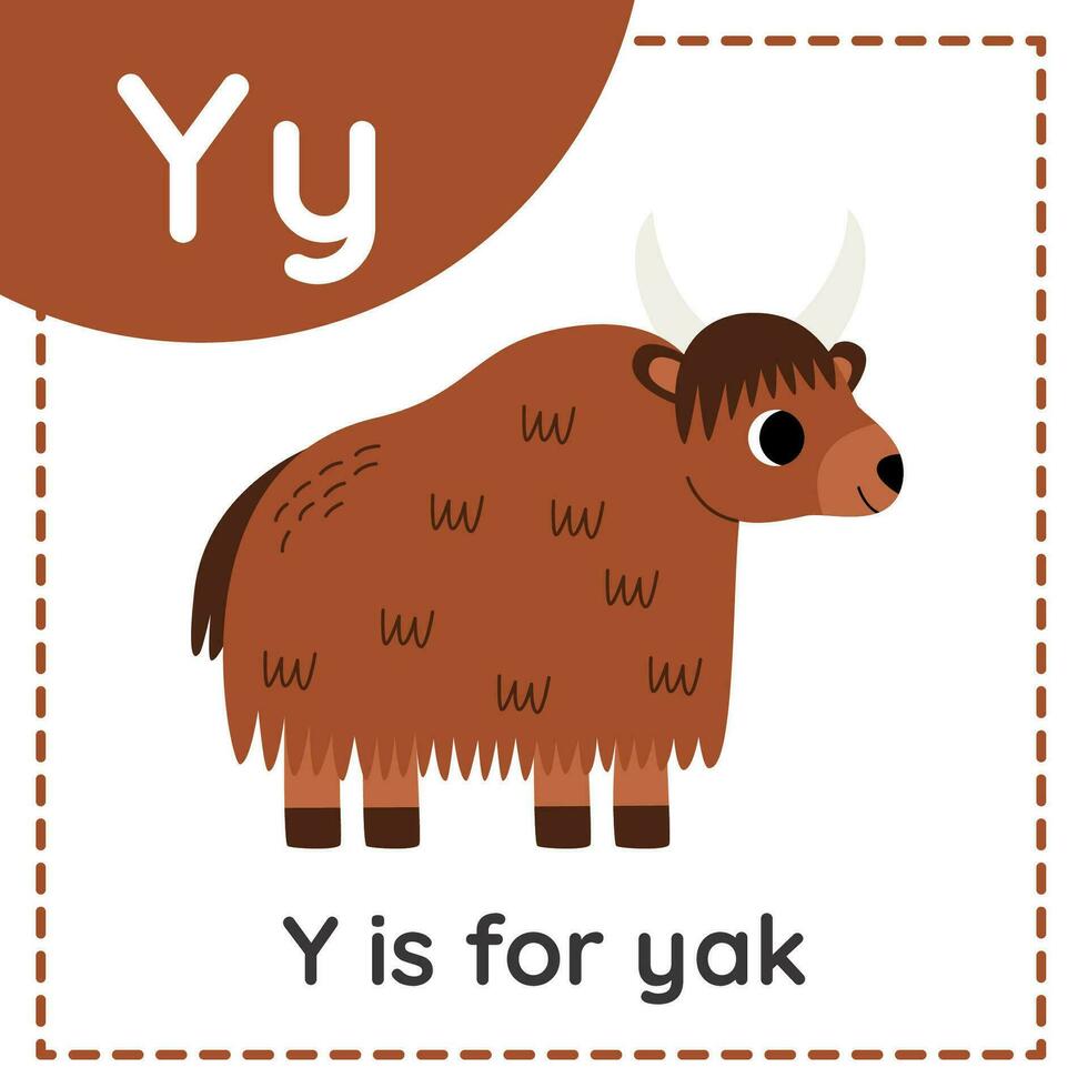 inlärning engelsk alfabet för ungar. brev y. söt tecknad serie jak. vektor