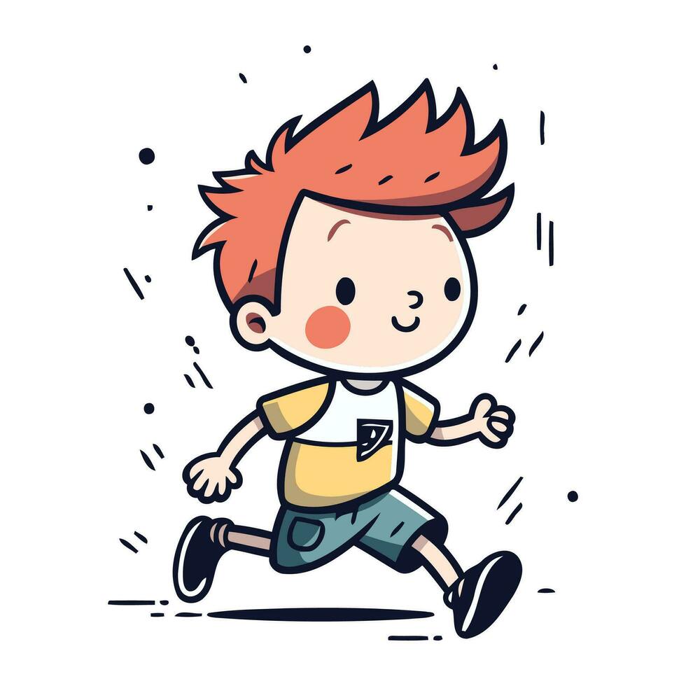 löpning pojke. vektor illustration. söt tecknad serie karaktär. pojke löpning.