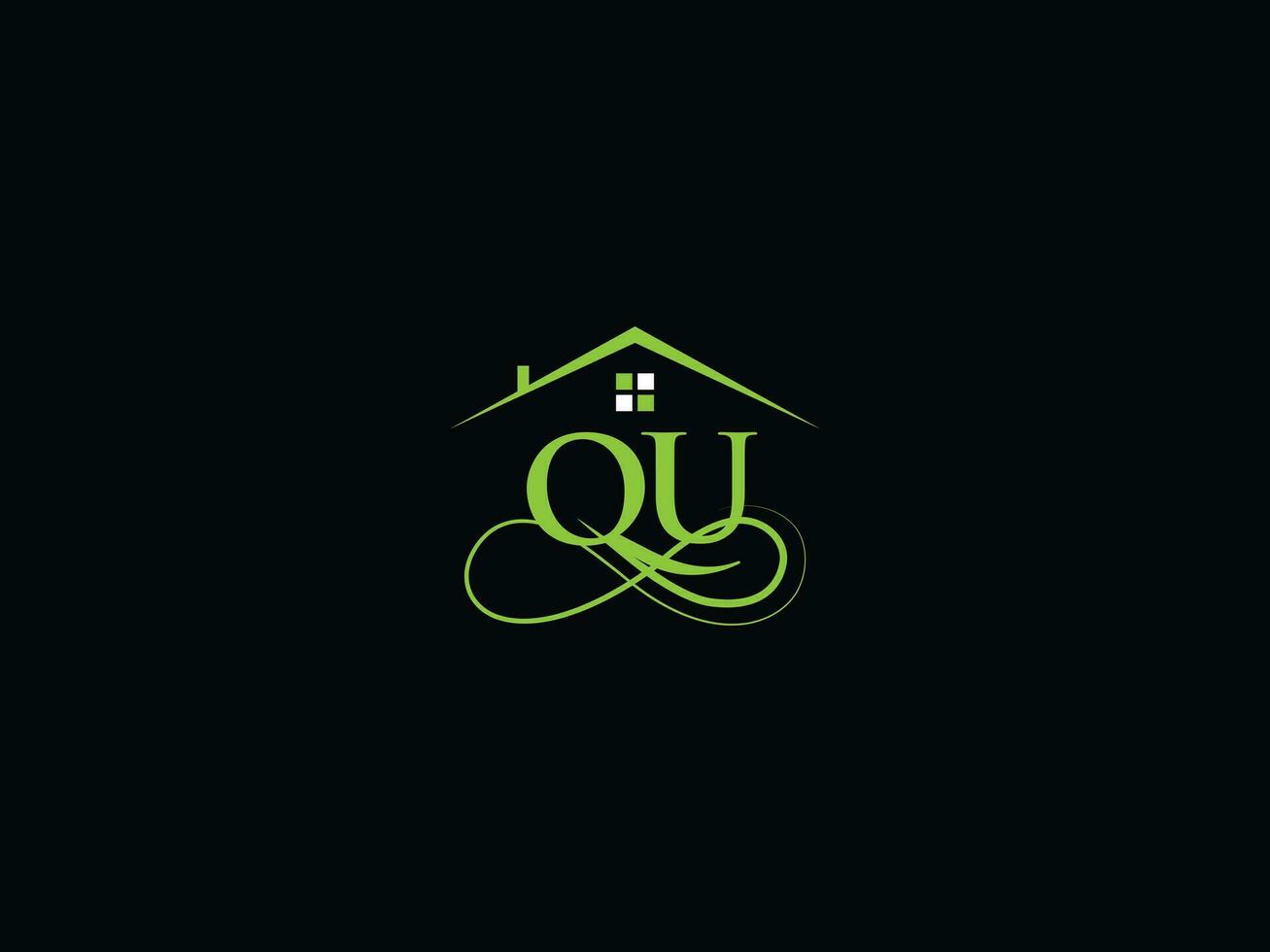 minimalistisch qu Luxus Haus Logo, echt Nachlass qu Logo Symbol zum Gebäude Geschäft vektor