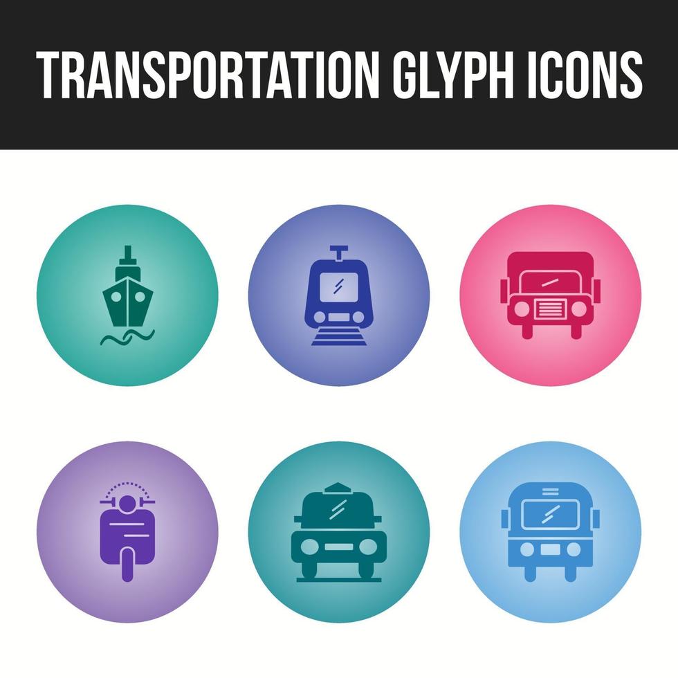 vacker transport unik glyph 6 ikoner set vektor