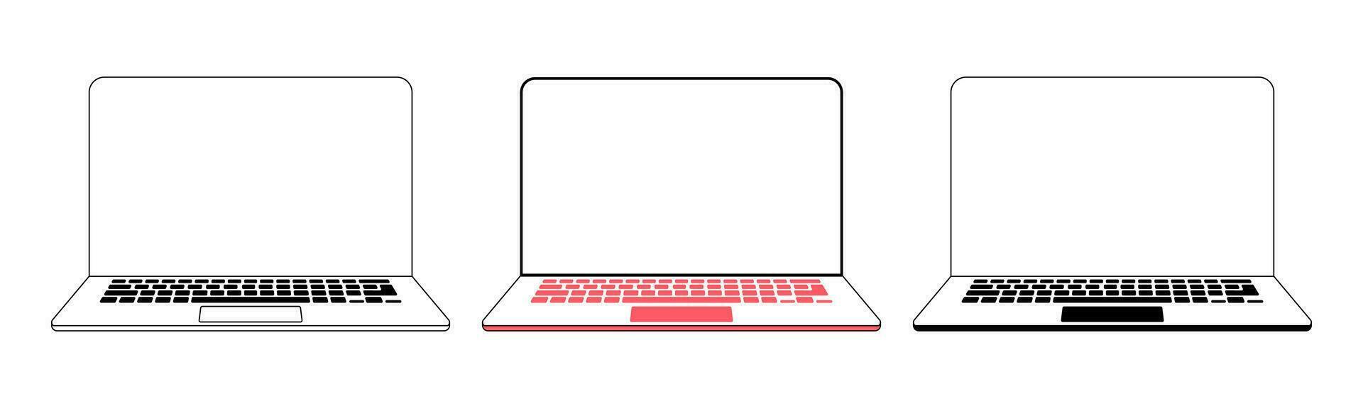 Laptop eben Vektor Illustration. Computer Laptop Gliederung mit leer Bildschirm