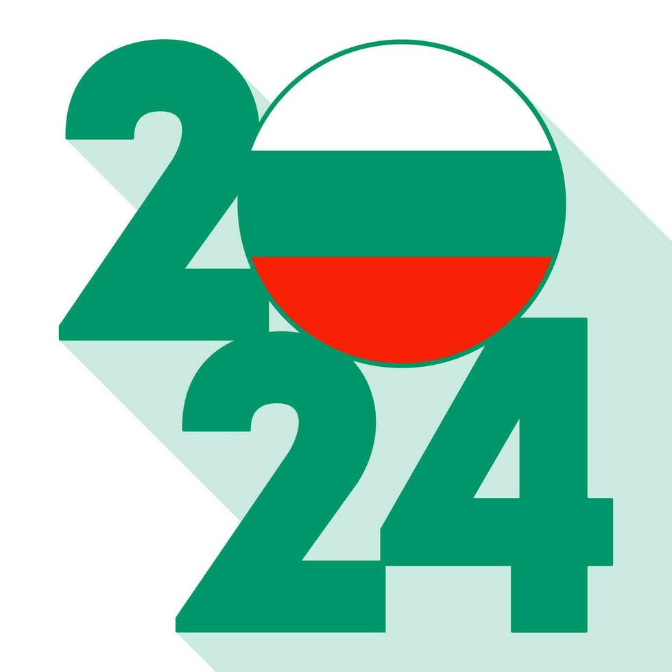 Lycklig ny år 2024, lång skugga baner med bulgarien flagga inuti. vektor illustration.