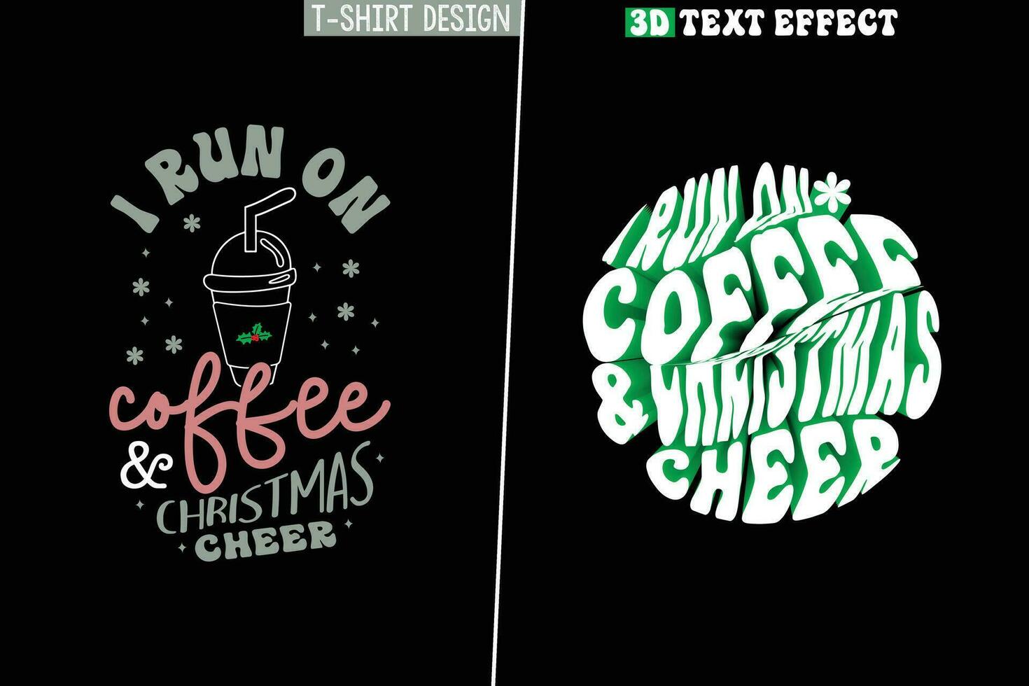 jag springa på kaffe och jul heja på 3d text effekt design vektor