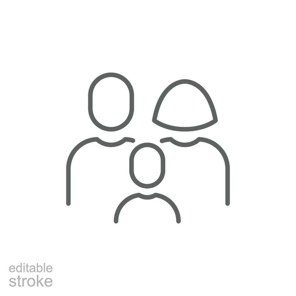 Familie Symbol. einfach Gliederung Stil. Eltern und Kind, Vater, Mutter, Kind, Paar, zusammen Konzept. dünn Linie Symbol. Vektor Illustration isoliert. editierbar Schlaganfall.