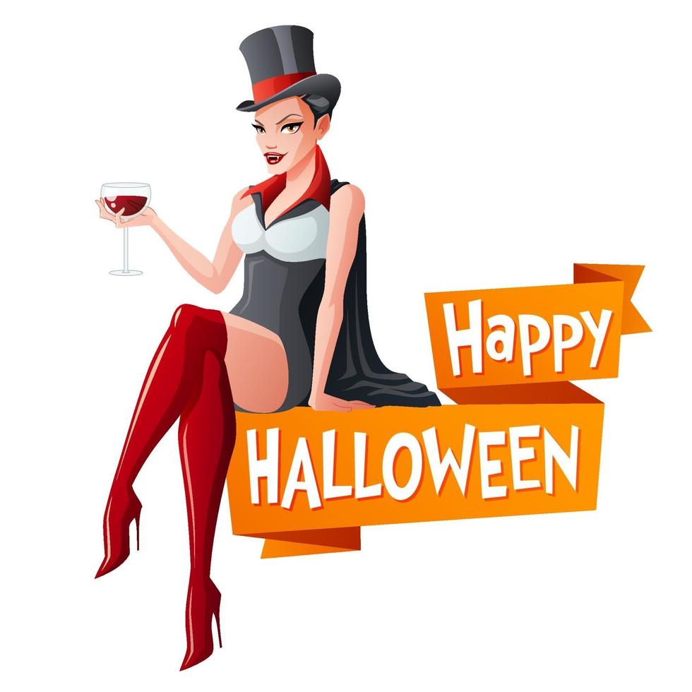 Frau im Halloween-Party-Vampir-Kostümvektor vektor