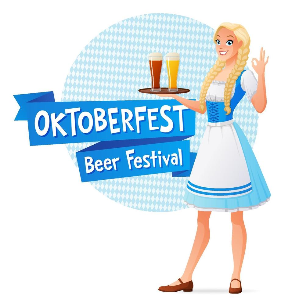 vacker kvinna som håller öl oktoberfest vektorillustration vektor