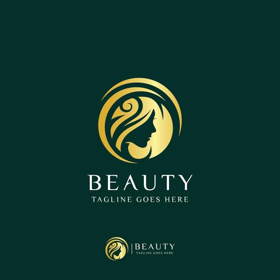 Schönheit Frauen Gesicht Logo Design Kreis vektor