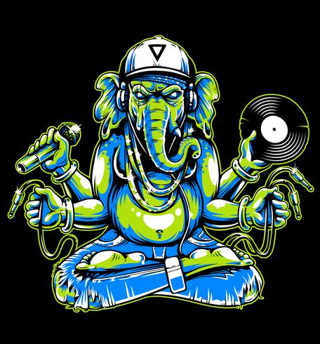 Ganesha med musikaliska attribut Vector