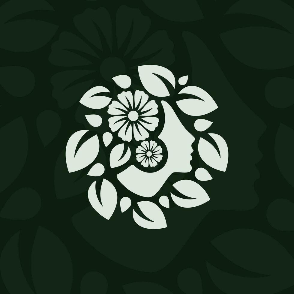 Gesicht Frauen Silhouette botanisch Ornament Logo Design vektor