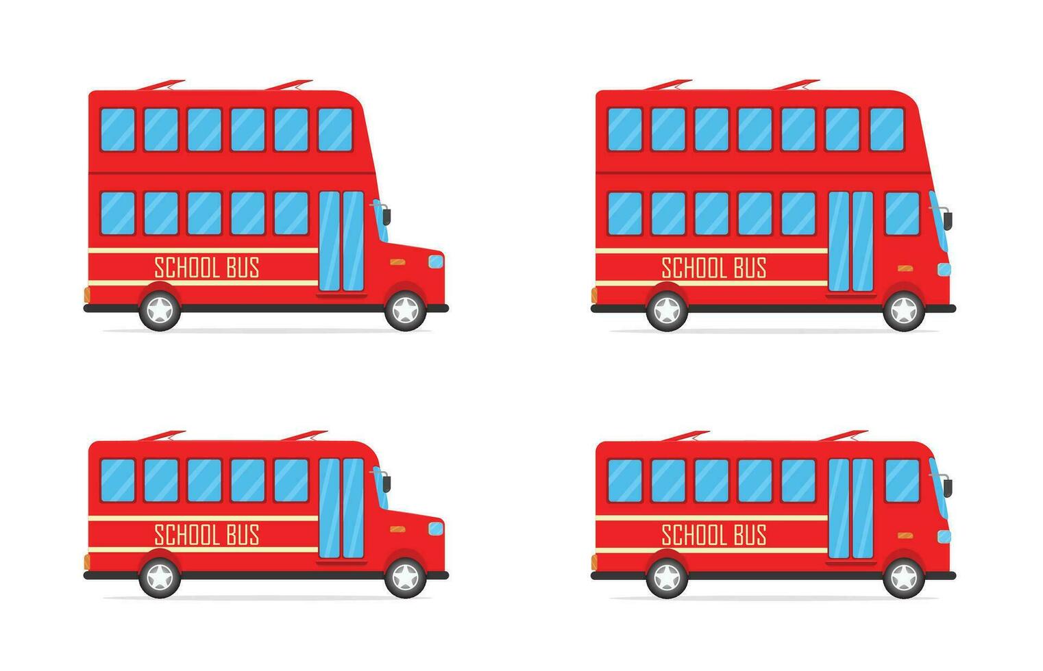 Vektor Illustration von Kinder rot Bildung Schule Bus einschließlich doppelt Decker Bus einstellen Transport