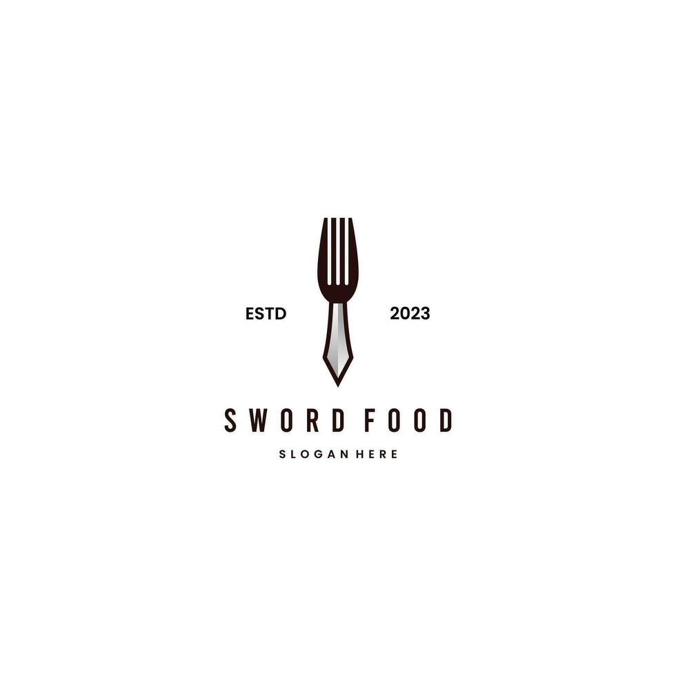 gaffel med svärd logotyp, krigare restaurang logotyp begrepp vektor