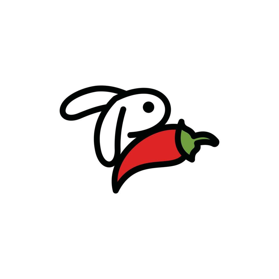 Hase Tier mit Chili Pfeffer Vektor Illustration Design, Chili Logo Symbol Vektor rot Pfeffer Logo Vorlage