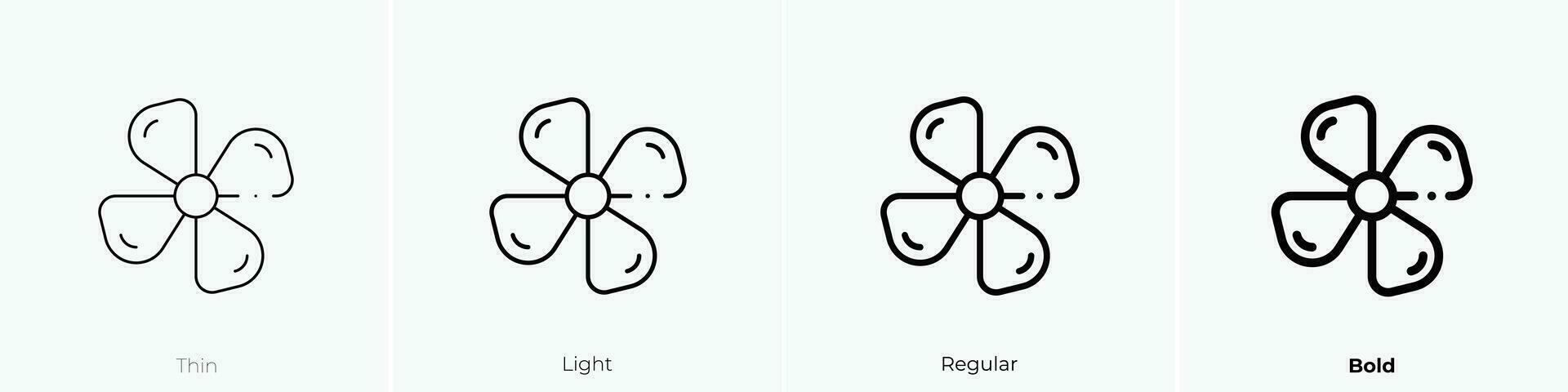 Schiff Propeller Symbol. dünn, Licht, regulär und Fett gedruckt Stil Design isoliert auf Weiß Hintergrund vektor