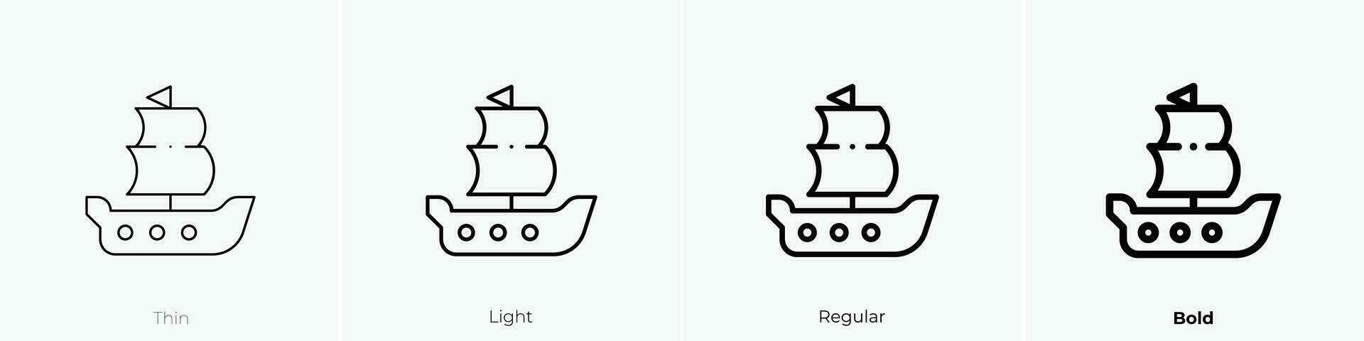 fartyg ikon. tunn, ljus, regelbunden och djärv stil design isolerat på vit bakgrund vektor