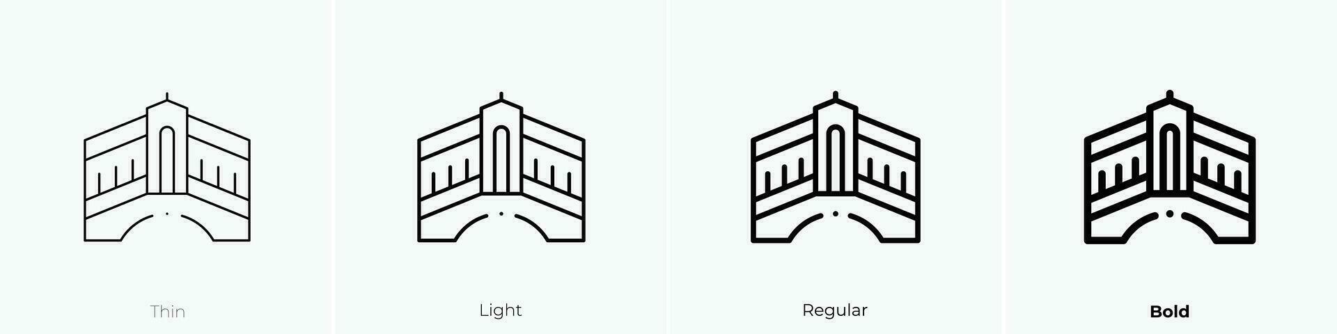 Rialto Brücke Symbol. dünn, Licht, regulär und Fett gedruckt Stil Design isoliert auf Weiß Hintergrund vektor
