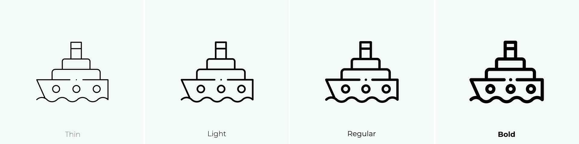 Schiff Symbol. dünn, Licht, regulär und Fett gedruckt Stil Design isoliert auf Weiß Hintergrund vektor