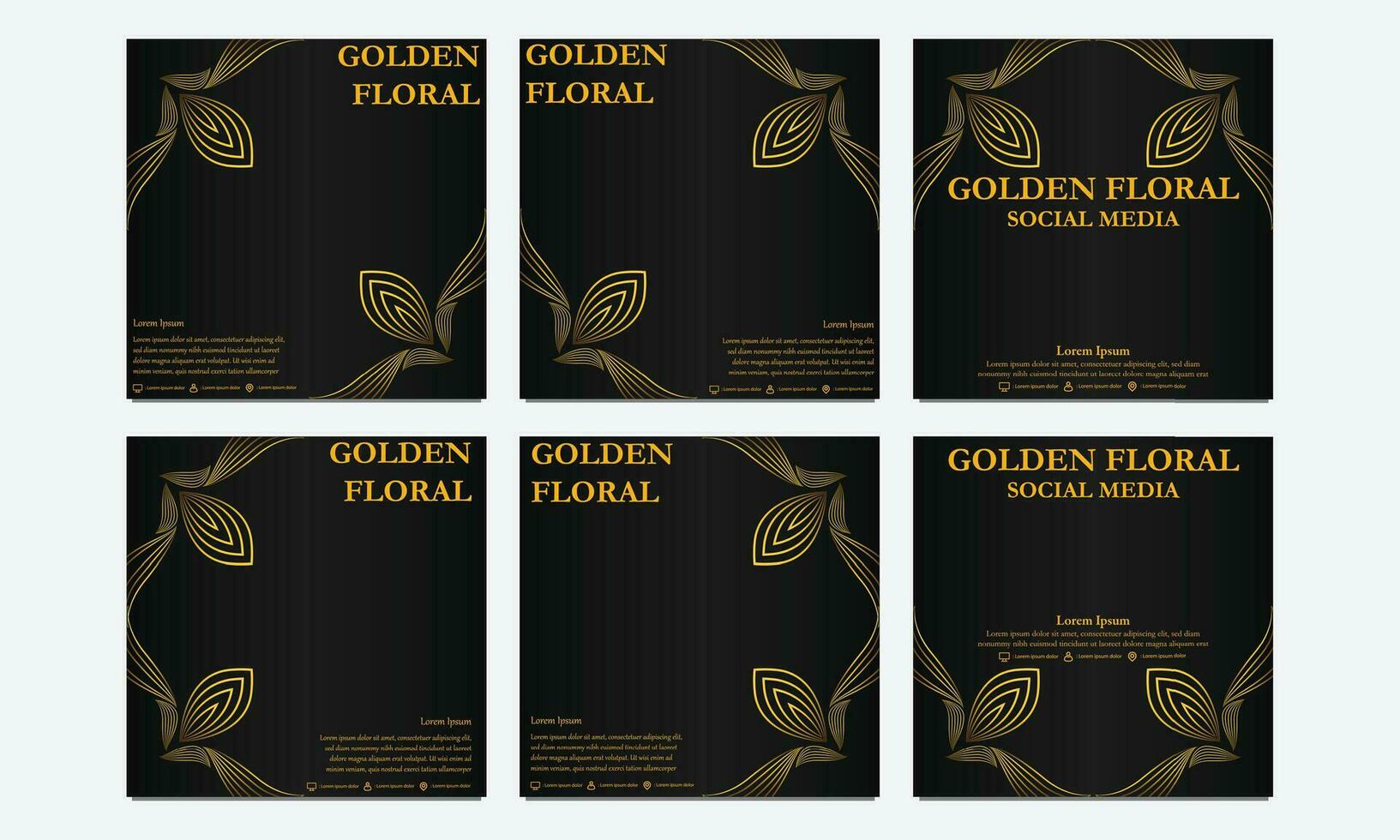 uppsättning av lyx gyllene blommig social media mall. lämplig för social media posta, webb baner, omslag och kort vektor