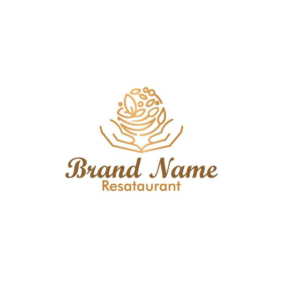 Restaurant Logo Design, Gesundheit, Essen und trinken, Gold Hand, lineart Logo vektor