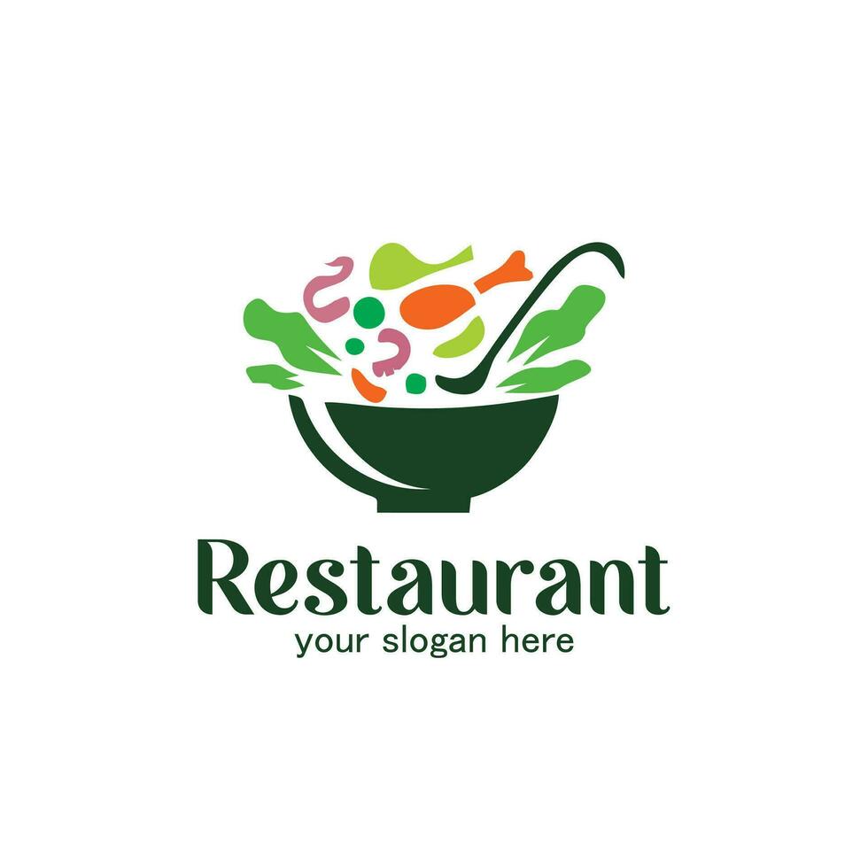 soppa logotyp, vegetabiliska logotyp, restaurang ikon, illustration av grönsaker i en skål vektor