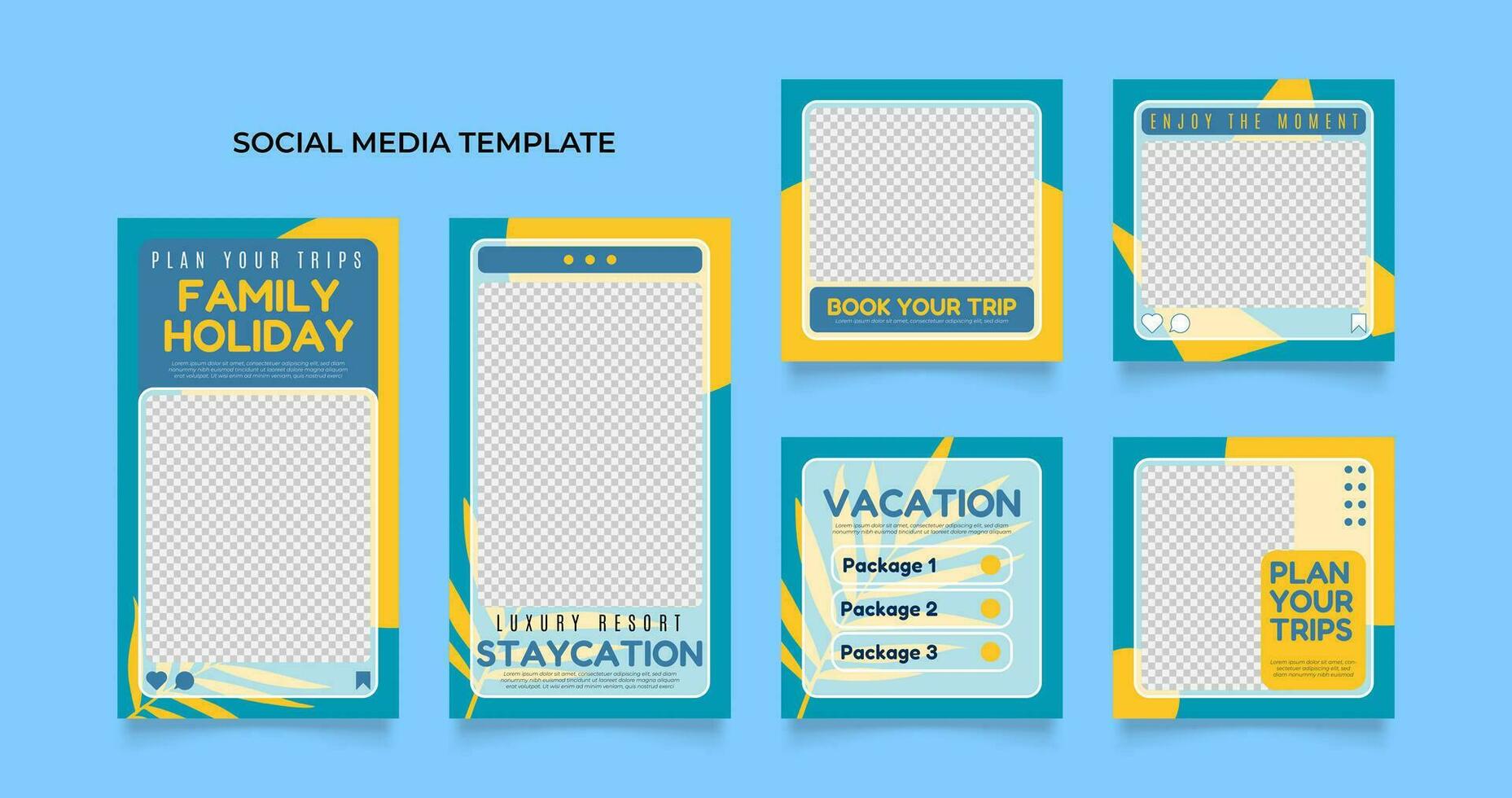 social media posta mall för resa Semester turism marknadsföring och försäljning kampanj. Turné reklam. baner erbjudande. PR attrapp Foto vektor ram illustration