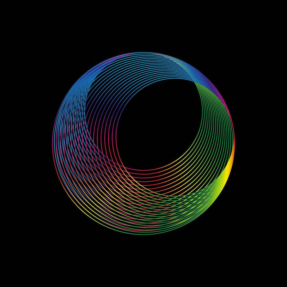 Klang Welle, Equalizer Regenbogen Farbe Gradient. modern Zukunft Technologie. Vektor geometrisch abstrakt Element isoliert auf schwarz Hintergrund