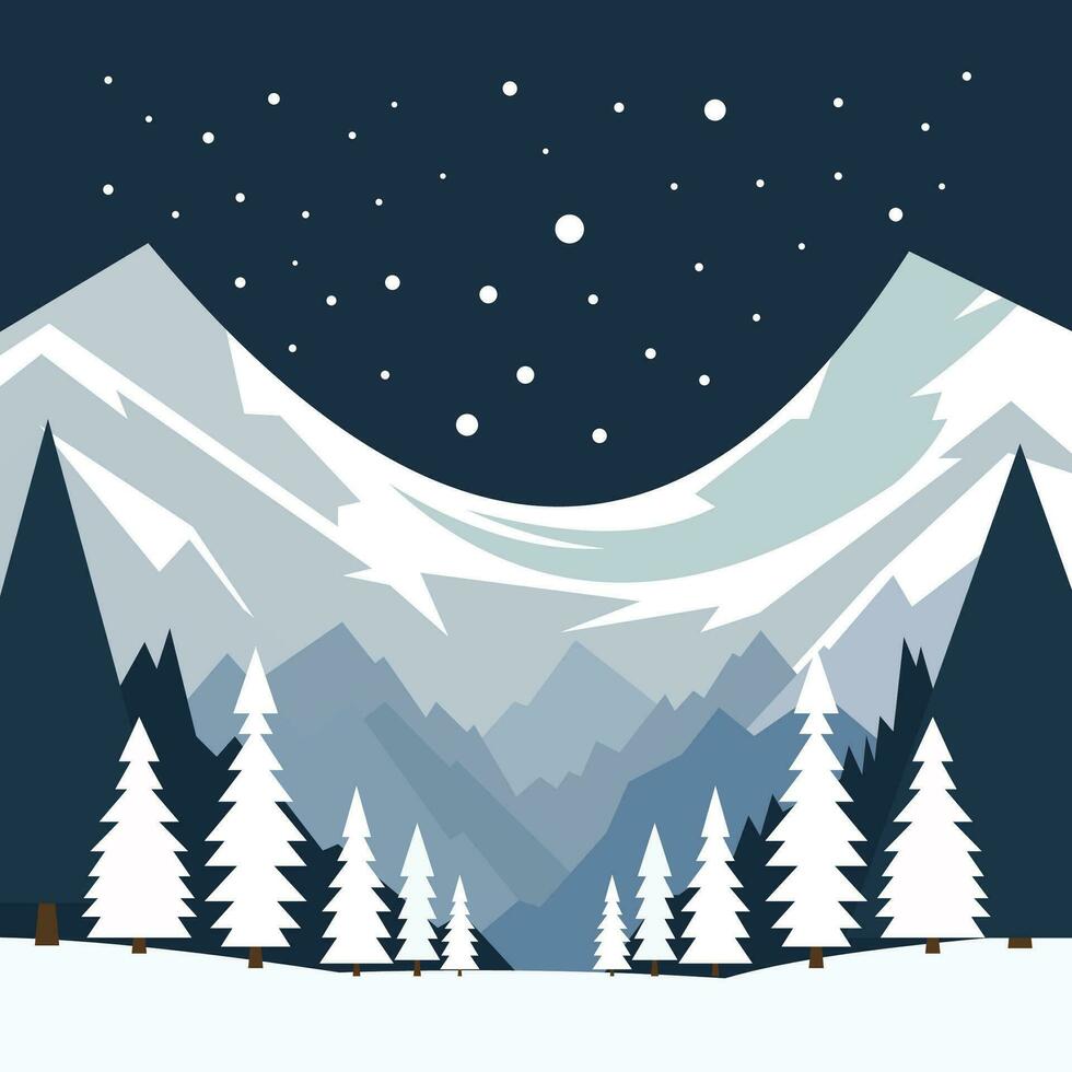 schön Winter Landschaft Natur Hügel Baum mit Berg Poster Banner Illustration vektor