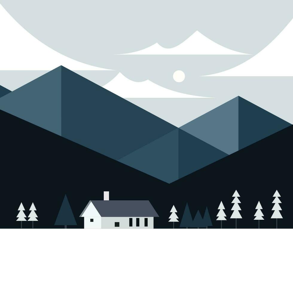 schön modern minimalistisch Winter Landschaft Natur Hügel Baum mit Berg Poster Banner Illustration vektor