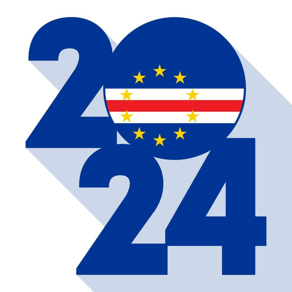 Lycklig ny år 2024, lång skugga baner med cape verde flagga inuti. vektor illustration.