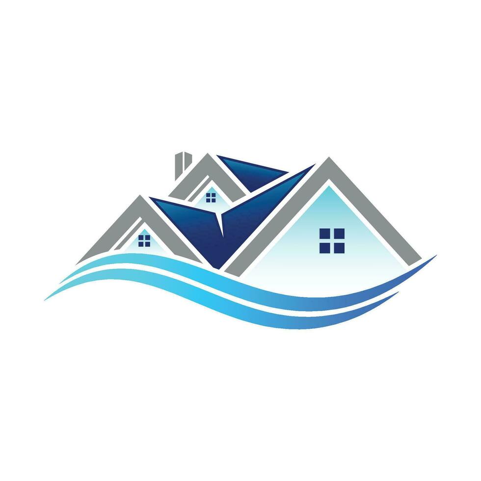 Haus und Wellen Logo Vorlage, Haus und Wellen Logo Elemente, Haus und Wellen Vektor
