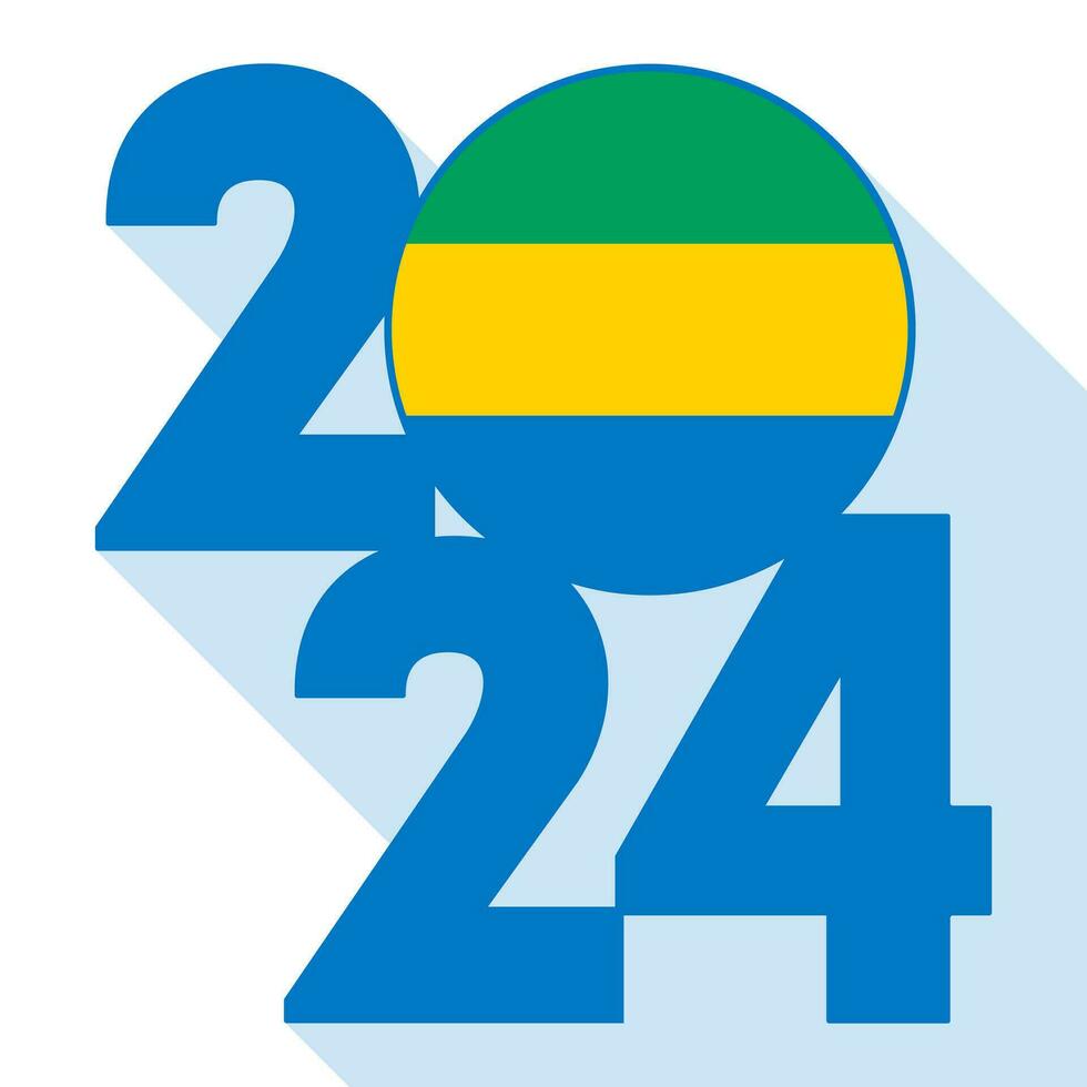 Lycklig ny år 2024, lång skugga baner med gabon flagga inuti. vektor illustration.