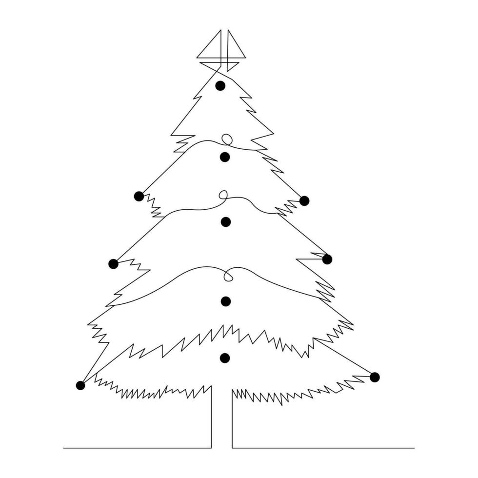 jul träd kontinuerlig enda linje översikt vektor konst illustration